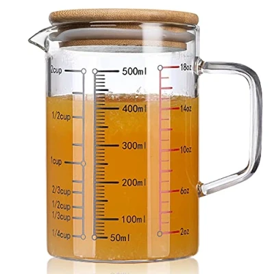 Bild av TAMUME Mätkopp i glas med lock, flera skalningar för köksanvändning (500 ml)