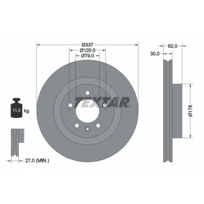 Bild av TEXTAR 92134603 Disque de frein 337 30 05/06 120 ventilé l&#039;intérieur revêtu sans boulon fix roue, moyeu roue