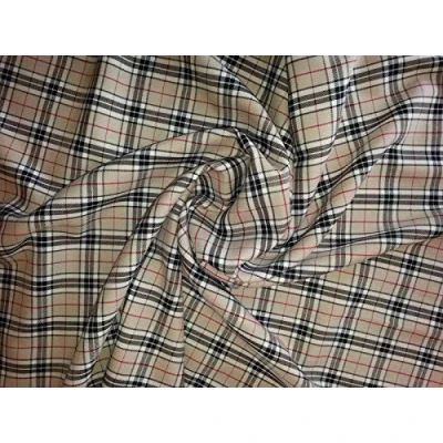 Bild av 58 tum bred poly viskos tartan klänning tyg beige rutig per meter