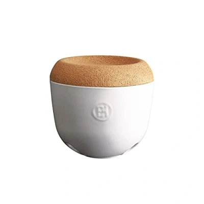 Bild av Emile Henry Made in France Garlic Cellar Pot with Cork Cover vitlöksklosserkruka, keramik, krämfärgad, 12 cm diameter