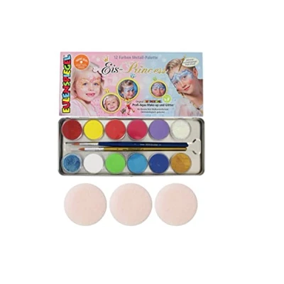 Bild av Eulenspiegel 212219 Glassprincess metallpalett, 10 x 3,5 ml färg, 2 glitter, penslar, vegansk, sminkfärger