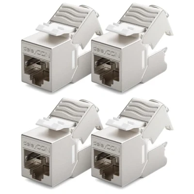 Bild av deleyCON 4x CAT6a MINI Keystone Jack modul Patchkabel Nätverkskabelkontakt 30 mm (3 cm) Lång STP skärmning RJ45 sockel Nätverksuttag Patch Panel hållareförlängning