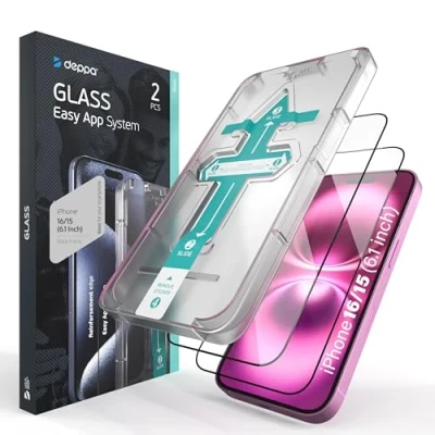 Bild av Deppa [2 Pack] Skärmskydd för iPhone 15 (6.1&#039;) Screen Protector Härdat Glas Full täckning med Enkel [Bubble Free] Installationskit [Fodralkompatibel]