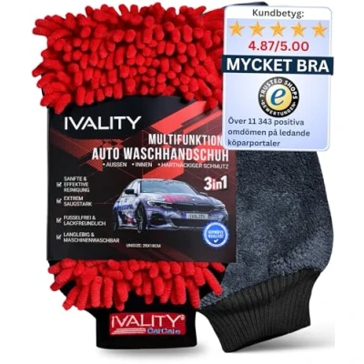 Bild av Ivality® Premium biltvätthandske Lackskonsam och absorberande 3 i 1 tvätthandske bil mikrofiberhandske bilhandske mikrofiber bilhandduk bilsvamp för effektiv rengöring
