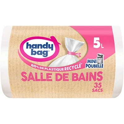 Bild av Handy Bag Badrumsbehållare med länk 5 L x 35 påsar speciell minipapperskorg Maximal tätning läckagesäker botten 100% återvunnen plast