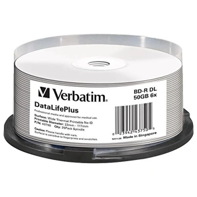 Bild av Verbatim BD R Blu ray Disc 50 GB, Vit Utskrivbar yta, 6X Bränningshastighet, DataLifePlus, 25 pack Spindel
