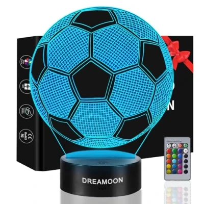 Bild av DREAMOON Fotbollspresenter för pojkar, fotbollsnattlampa barn flickor, 3D fotboll, 16 färger som ändras och fjärrkontroll, 6 7 8 9 10 år gammal pojke födelsedagspresenter sovrumstillbehör