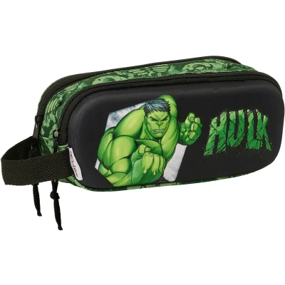 Bild av Safta Hulk 3D Dubbelfodral, Barnfodral, Perfekt för Skolbarn, Bekväm och mångsidig, Kvalitet Motstånd, 21 x 6 8 cm, Svart/grön, Estándar, tillfällig