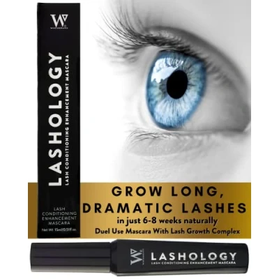 Bild av Lashology Eyelash Growth Mascara i svart, Lash Serum inuti en för tjockare, starkare, fylligare och längre fransar