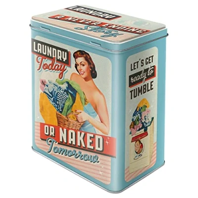 Bild av Nostalgic Art Förvaringsburk i retrostil l, 3 Laundry Today or Naked Tomorrow Presentidé för nostalgivänner, stor burk av plåt, vintagedesign