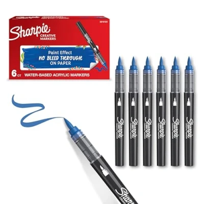 Bild av Sharpie Creative Marker Acrylic Paint Pens Brush Tip Water Based Markers Blue 6 Count