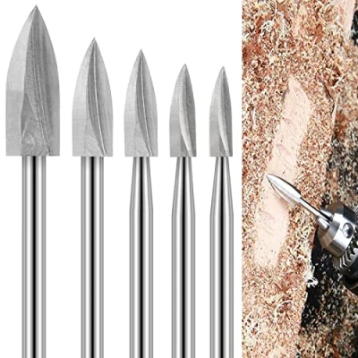 Bild av Träsnideri Bits Set för roterande verktyg, 5pcs trägravyrverktyg verktygstillbehör, DIY träbearbetningsbitar med 1/8 tums skaft snidning slipning gravyr borrning