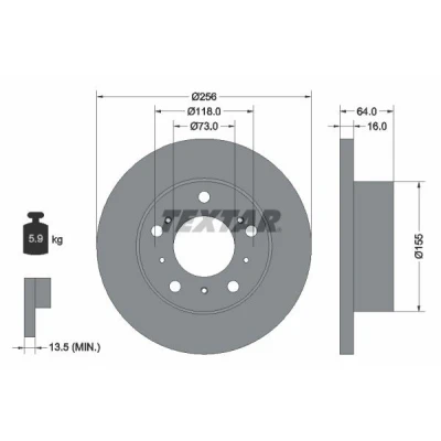 Bild av TEXTAR 92034400 Disque de frein 256 16 05/10 118 plein sans roulement roue, boulon fix moyeu roue CITROËN: C25 Van