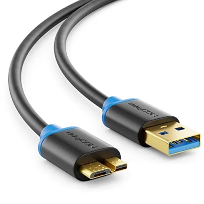 Bild av deleyCON 1m Micro USB 3.0 Datakabel upp till 5 Gbit/s Laddningskabel för Mobiltelefon Smartphone Surfplatta Externa Hårddiskar A Kontakt B Svart