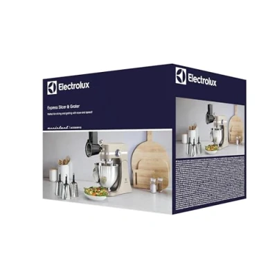 Bild av Electrolux Assistent snabbskivare och snabbskärare Modell ACCESSORY ES, Snabbrivaren/snabbskäraren passas enkelt in i skåran på framsidan av din köksmaskin. Fyra rostfria trummor