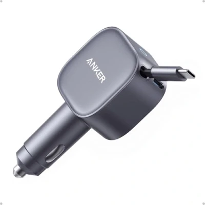 Bild av Anker Nano Car Charger (75W USB C Port Built In Retractable Cable) Grey