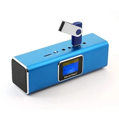 Bild av MusicMan TXX3548 MA Soundstation stereohögtalare med integrerat uppladdningsbart batteri och LCD skärm (MP3 spelare, radio, microSD kortplats, USB kortplats) Blå