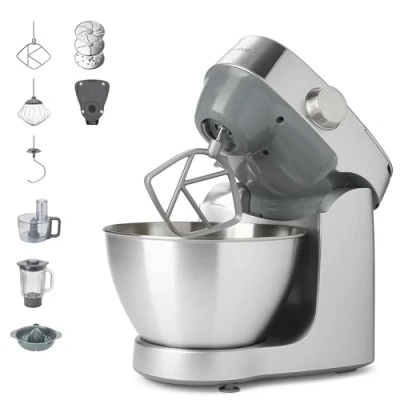 Bild av Kenwood Prospero+ KHC29A.O0SI, Matberedare med Skål i Rostfritt Stål på 4,3 L, Set Inkluderar 10 Tillbehör 3 Krokar,Vispar, Glasblandare, köksassistent, Skärbrädor, Citruspress och Våg, 1000W