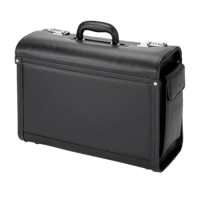 Bild av Alassio Genova pilotfodral flera sektioner 2 kombinationslås läder look svart ref 45028