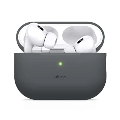 Bild av elago Kompatibel med AirPods Pro 2:a generationen fodral (2022), skyddande silikonfodral kompatibelt Apple 2, främre LED synlig, stöder trådlös laddning [mörkgrå]