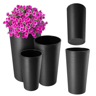 Bild av KADAX Blomkruka med träspån, elegant ytterkruka avtagbar insats, blomkrukeskydd för kontor, blomkruka, trädgårdsskål (grafit)