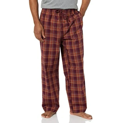 Bild av Amazon Essentials Men&#039;s Vävd pyjamasbyxa rak passform, Vinröd Rost Blandad rutig, XXS