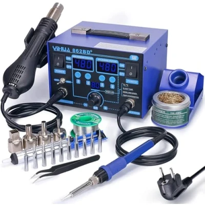 Bild av YIHUA 862BD+ SMD varmluftsreparation och lödstation, 2 i 1 station med temperaturstabiliseringsfunktion elektroniska gör det själv projekt reparation