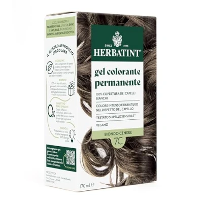 Bild av Herbatint Permanent hårfärgningsgel 7C askblond 170 ml Ammoniakfri, 100% täckning av vitt hår för känslig hud, med 8 naturliga ekologiska extrakt