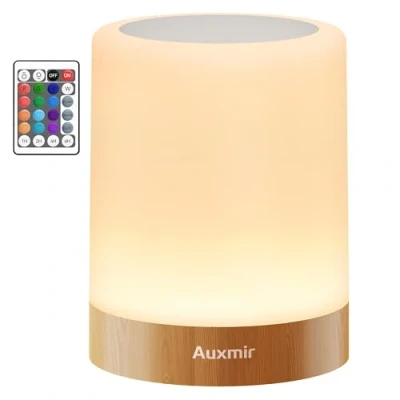 Bild av Auxmir Nattduksbordslampa, Uppladdningsbart Nattljus, Touch och Fjärrkontroll, 13 Färger av Dimbart LED ljus, Trådlös Timer för Upphängning, Ljusbrun