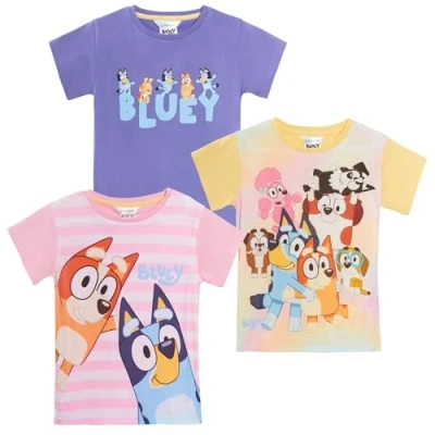 Bild av Bluey Girls 3 pack t shirts för barn multipack tröjor 100 % bomull valp bingo utklädning, mång, 4 År