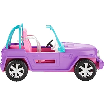 Bild av Barbie GMT46 Beach Jeep i lila, fordon med plats för 2 dockor, docktillbehör, leksak från 3 år