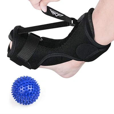 Bild av supregear Plantar Fasciitis Nattskena, Justerbar skena med Taggig Massageboll, Andningsbar stöd för Platta Fötter Achilles Tendonit Häl Ankelfot