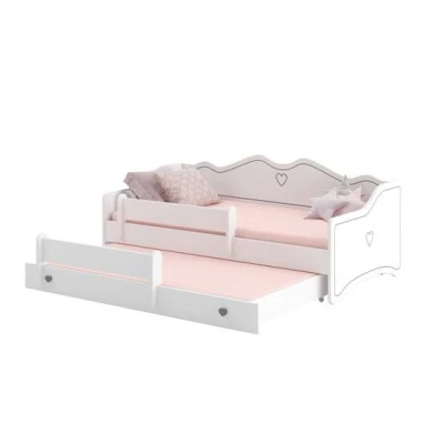 Bild av KOBI Barnsäng Emma Med Madrass, Extrasäng Och Skyddskant 160 x 80 Rosa