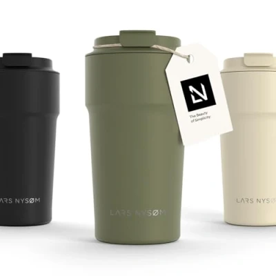 Bild av LARS NYSØM Thermo Kaffeebecher to go 500ml er Travel Mug 0,5 Liter med isolering Utsläppssäker rostfri termosmugg för kaffe och te på språng Teebecher (Olive Green, 500ml)
