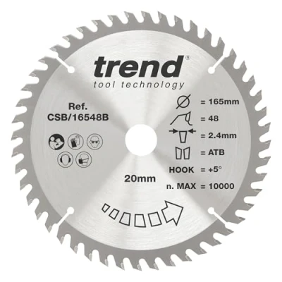 Bild av Trend CraftPro Trimning Crosscut TCT Cirkelsågsklinga, 165 mm diameter x 48 tänder 20 borrning, Tungsten Carbide Tipped, CSB/16548B