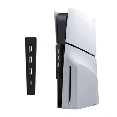 Bild av Mcbazel USB hub för ny PS5 Slim, Slim Multiport förlängare, hög hastighet dataexpansionsadapter skiva/digital utgåva med 3 2.0 portar och en typ C port