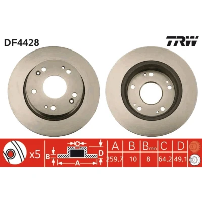 Bild av TRW DF4428 Disque de frein 260 10 5 114,3 plein peint HONDA: Accord 7 Limousine