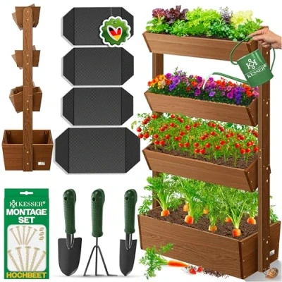 Bild av KESSER® Upphöjd bädd, premium blomlåda, blomtrappa, växttrappa grönsaksbädd, örtbädd, planteringskruka, fruktbädd, blombädd, planteringslåda inkl. trädgårdsfleece, rabatt för terrass, balkong och trädgård