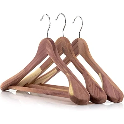 Bild av HANGERWORLD 3 cederträ 45 cm kostym kläder kappa plagg breda galgar med halkskydd räfflade byxstång