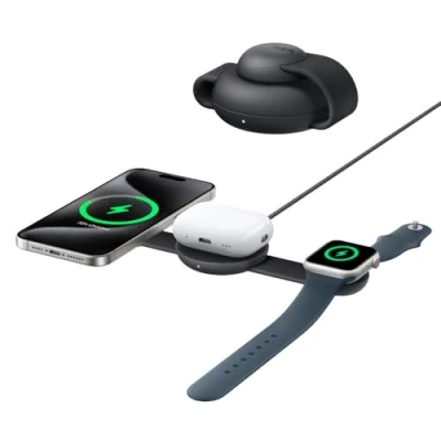 Bild av Anker MagSafe kompatibel 3 i 1 trådlös laddningsstation, Qi2 certifierad MagGo 15W laddare, hopfällbar rese laddningsplatta för iPhone 16/15/14/13/12, AirPods, Apple Watch (USB C laddare ingår)