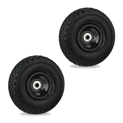 Bild av Relaxdays Skottkärra hjul 10 x 3,00 4, uppsättning om 2 lagerdäck, axel 17 mm, 136 kg, stålfälg, 255 90 svart, gummi
