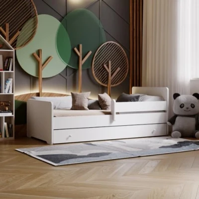 Bild av KOBI Barnsäng Max vit 160x80 med låda, madrass, ram säng för en flicka och pojke barnrum