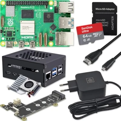 Bild av Raspberry Pi 5 8 GB PCIe M.2 NVMe sats Metallhus Active Cooler SSD Board USB C 27 W strömförsörjning 64 SD kort 4K Micro HDMI kabel