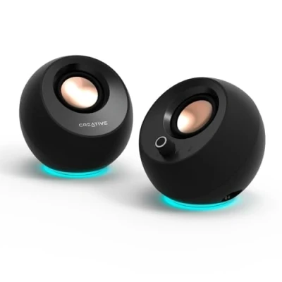 Bild av Creative Pebble Pro (svart) 2.0 USB C datorhögtalare med Bluetooth 5.3 och anpassningsbar RGB belysning, ljud mikrofonport/headset
