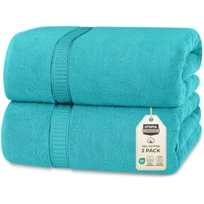 Bild av Utopia Towels Förpackning Med 2 Lyxiga Jumbohanddukar (90 x 180 CM) 100% Ringspunnen Bomull, Högabsorberande, Mjuk Och Snabbtorkande (turkos)