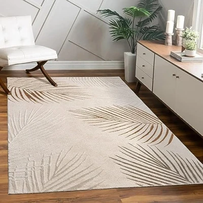 Bild av Matta Vardagsrum Kort Stapel Blommor Regnbåge Geometrisk, Storlek:240x340 cm, Färg:Beige 2