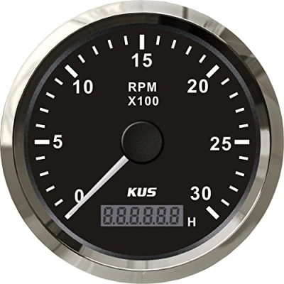 Bild av KUS Vattentät varvräknare, varvtalsmätare med timmätare 3 000 RPM 85 mm 12 V/24 V bakgrundsbelysning (svart)