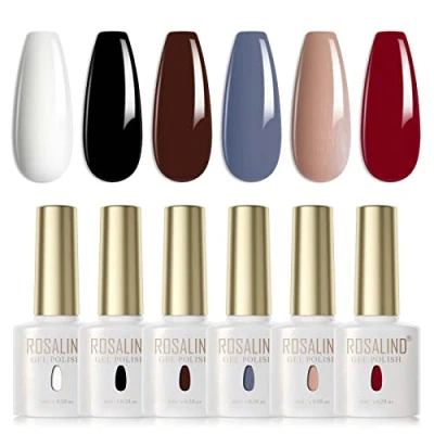 Bild av ROSALIND UV Nagellackset 6 färger Vit Svart Röd Naken Grå Brun Gel Färggel för gelnaglar Soak Off nagellack lampa Nail Salon Design Kit 6ml
