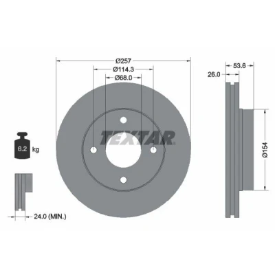 Bild av TEXTAR PRO 92253103 Disque de frein 257 26 04/04 114,3 ventilé l&#039;intérieur revêtu sans boulon fix roue, moyeu roue