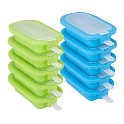 Bild av Relaxdays glassformar set om 10 silikon, formar för glasspinnar, BPA fria, isformar, vattenisformar, blå/grön